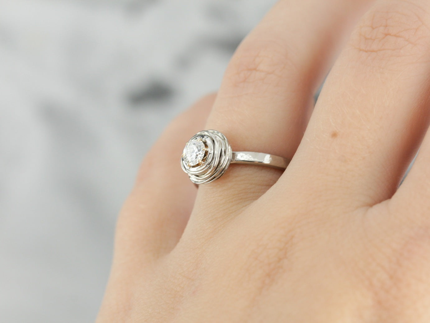 Modernist Diamond Nest Solitaire Engagement Ring