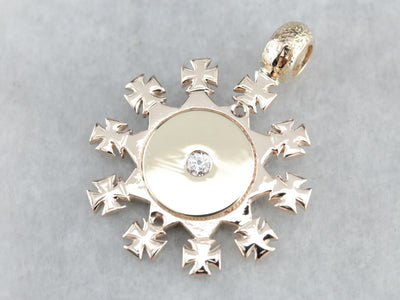 Ornate Diamond Gold Medal Pendant