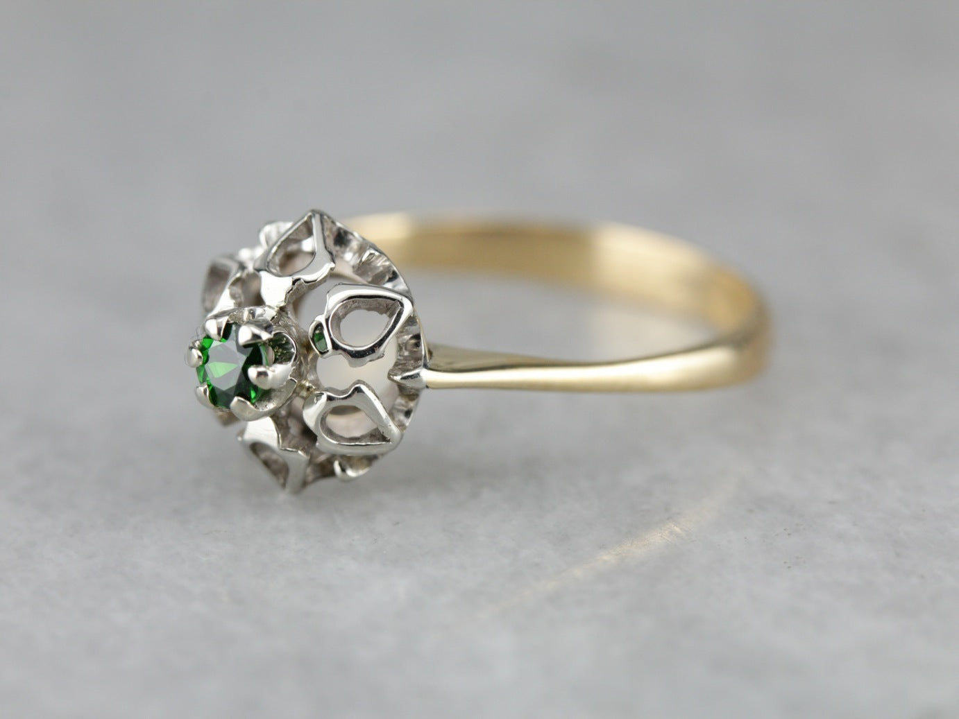 Demantoid Garnet Starburst Solitaire Ring