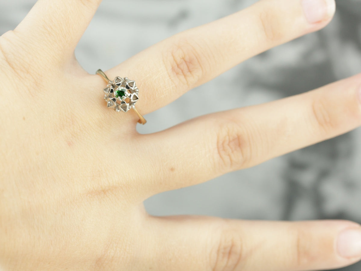 Demantoid Garnet Starburst Solitaire Ring