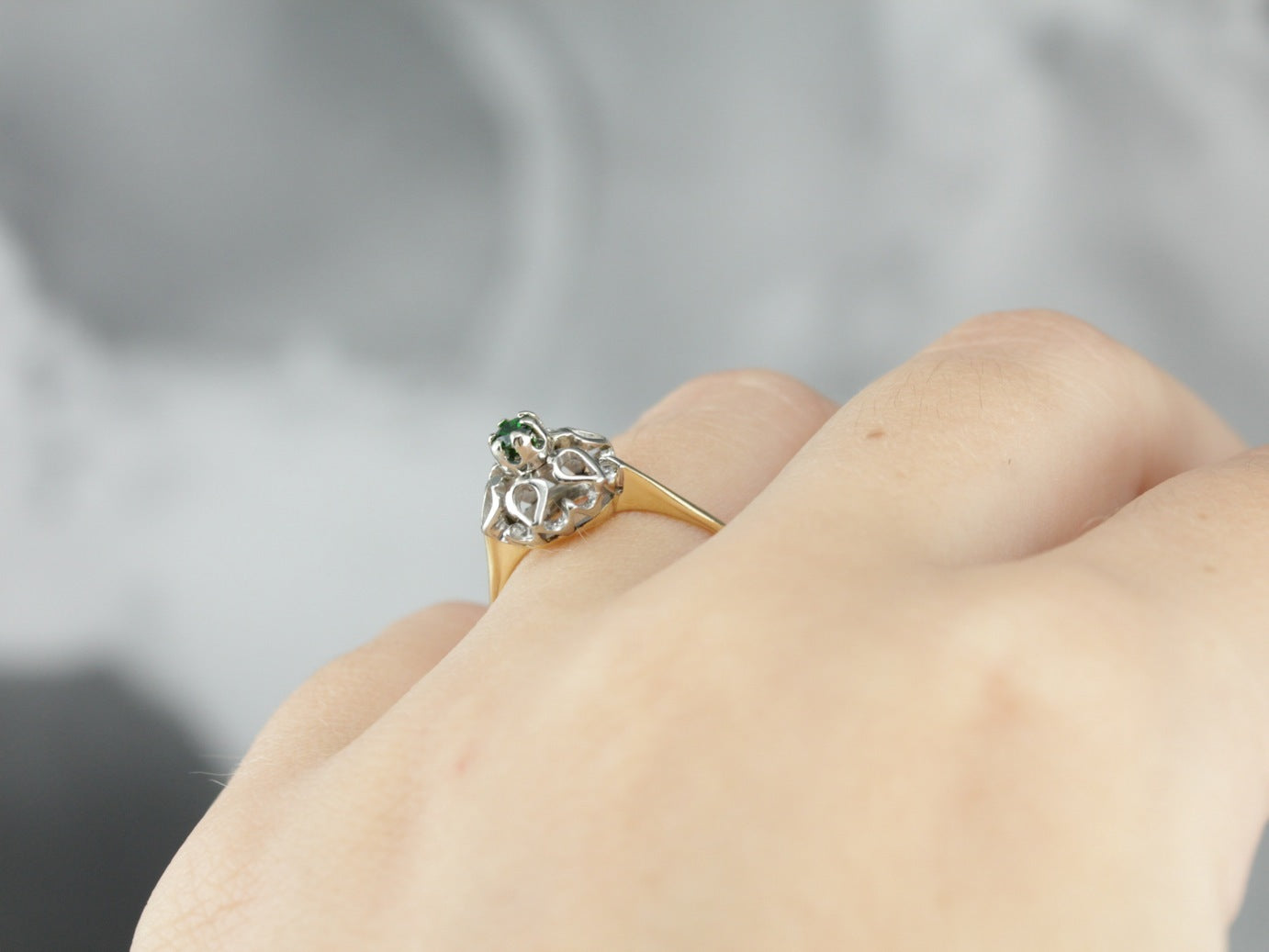 Demantoid Garnet Starburst Solitaire Ring