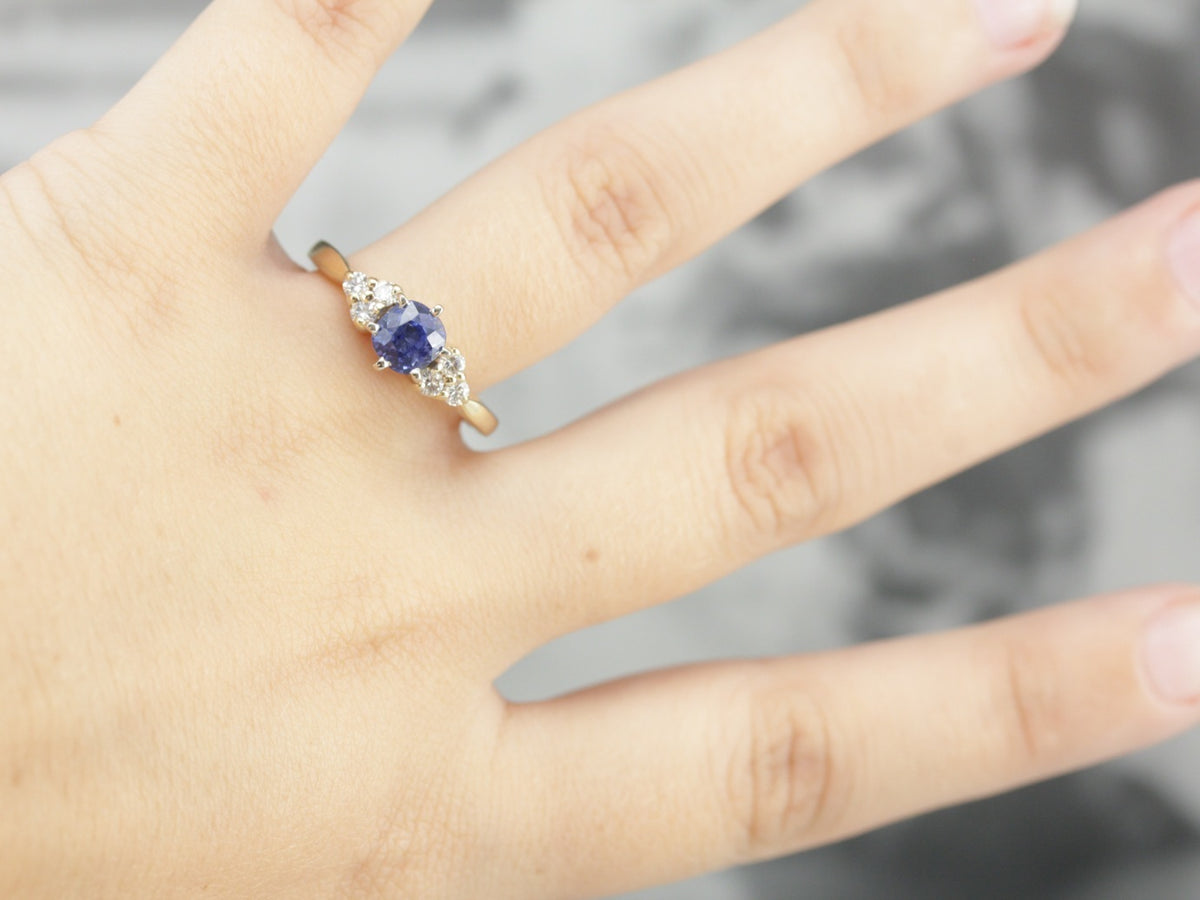 Natural Sapphire and Diamond Engagement Ring