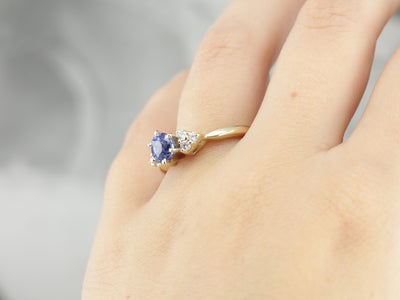 Natural Sapphire and Diamond Engagement Ring