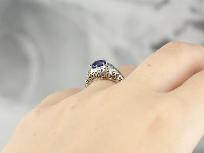 Art Deco Sapphire Solitaire Engagment Ring