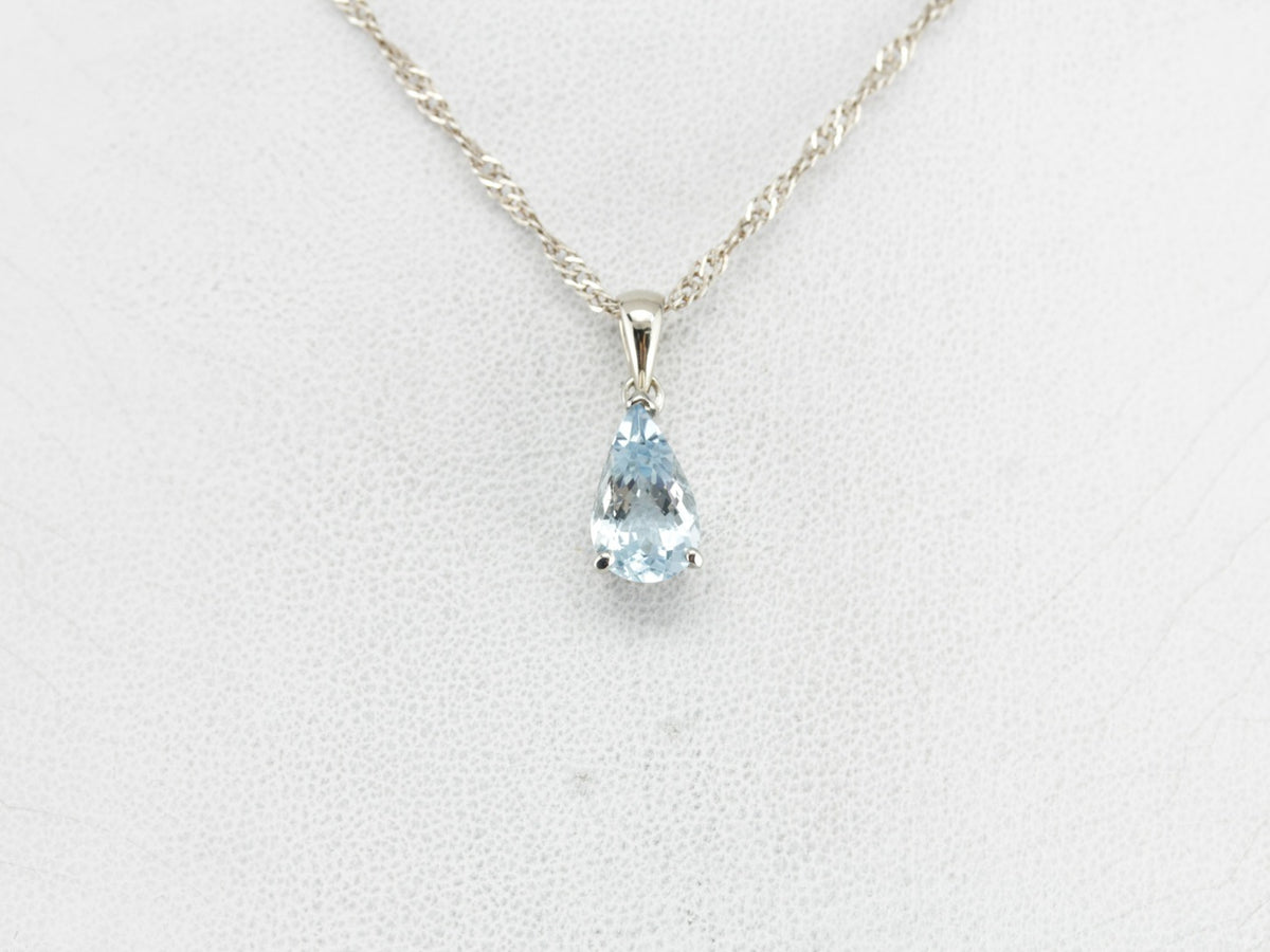 Aquamarine Pear Cut White Gold Pendant