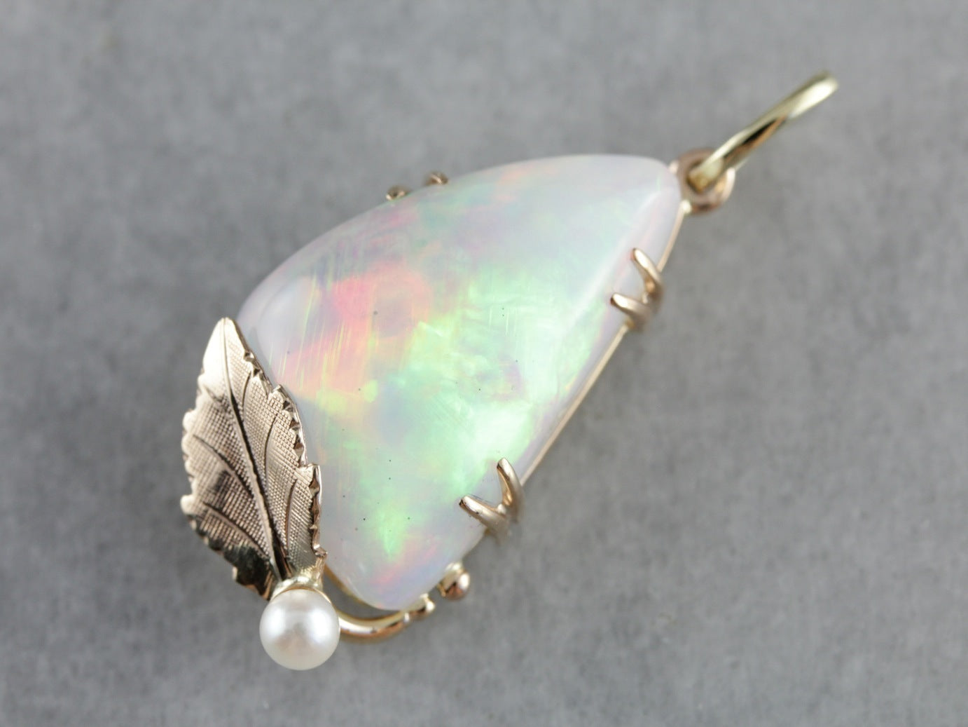 Dreamy Opal and Pearl Leaf Pendant