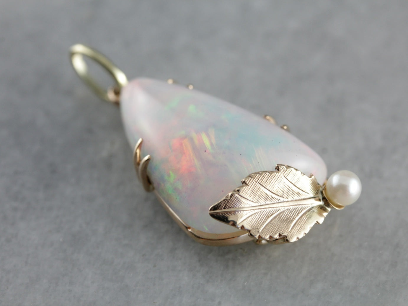 Dreamy Opal and Pearl Leaf Pendant
