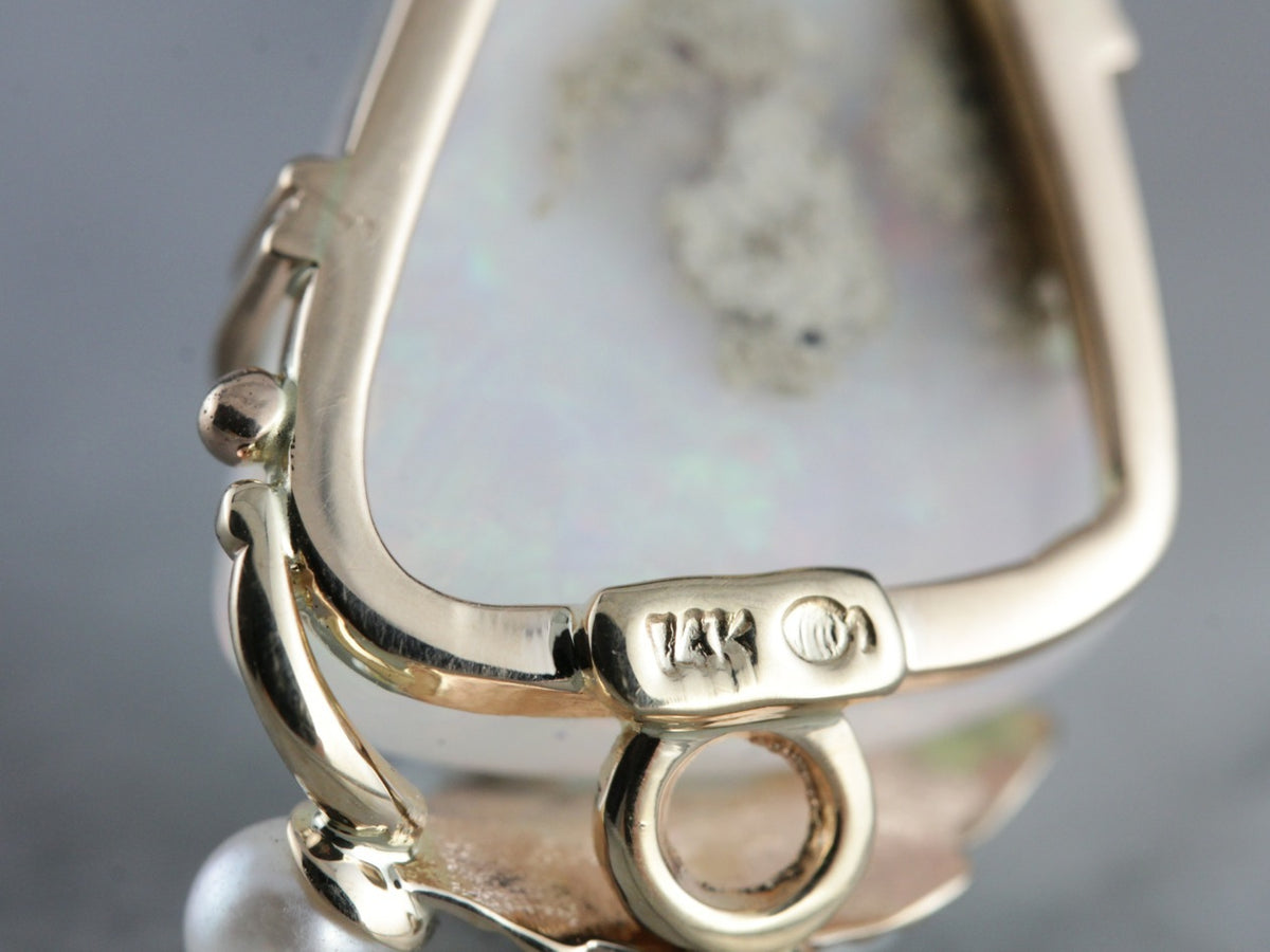 Dreamy Opal and Pearl Leaf Pendant