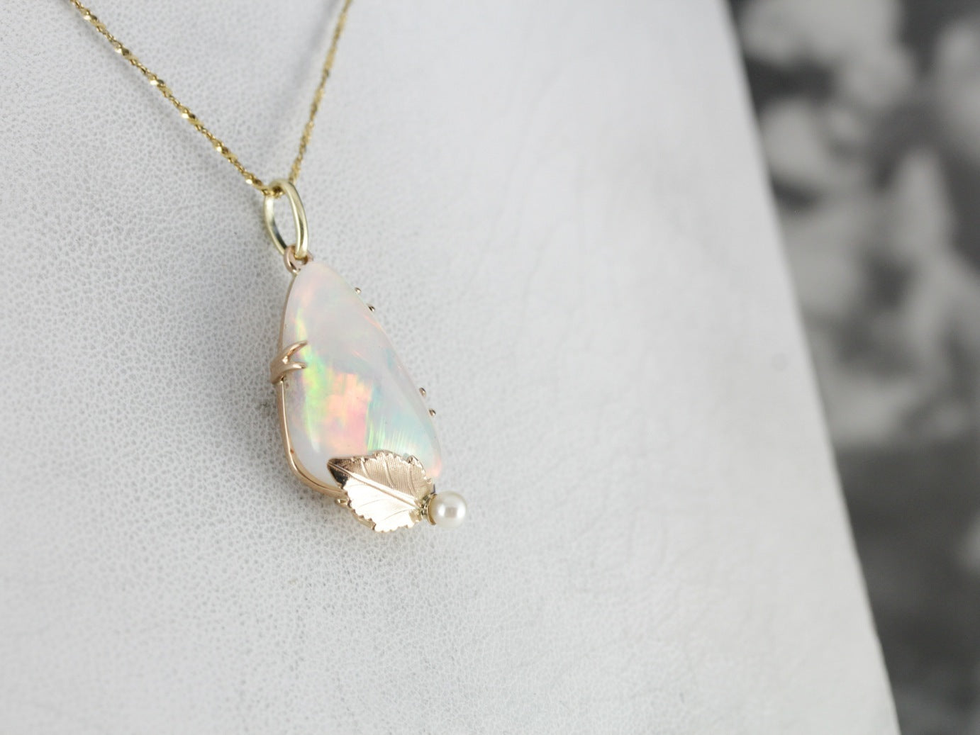 Dreamy Opal and Pearl Leaf Pendant