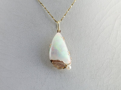 Dreamy Opal and Pearl Leaf Pendant