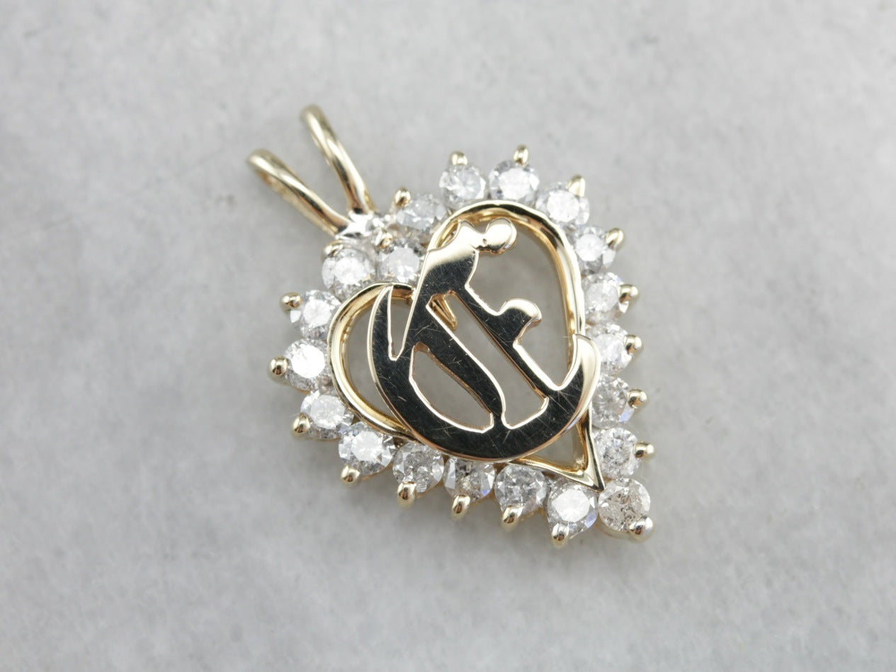Diamond "E" Monogram Heart Pendant