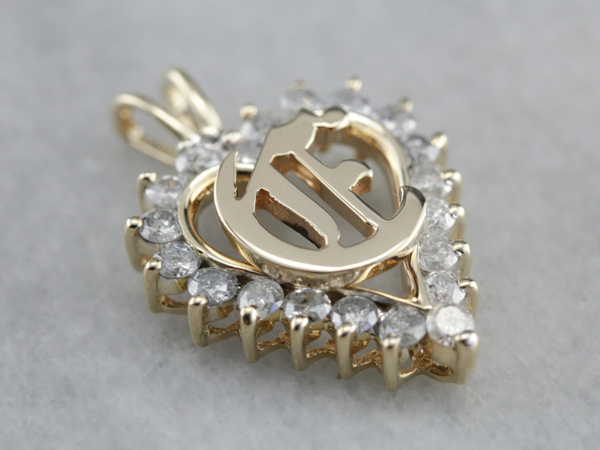 Diamond "E" Monogram Heart Pendant