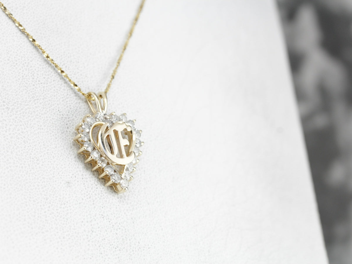 Diamond "E" Monogram Heart Pendant