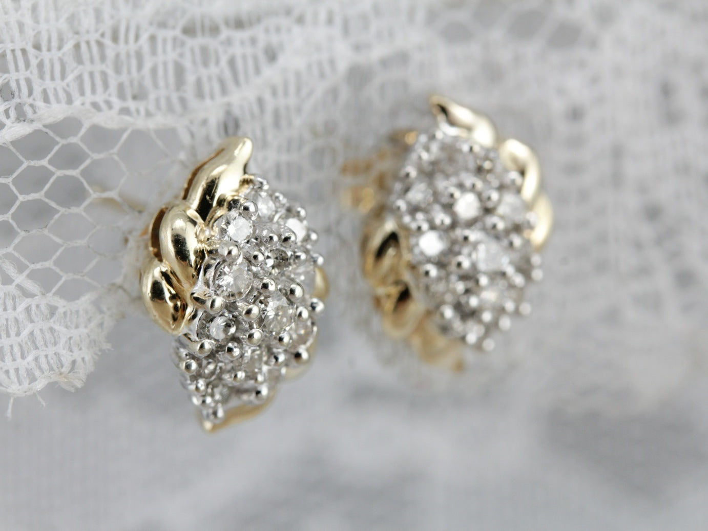 Vintage Diamond Cluster Stud Earrings