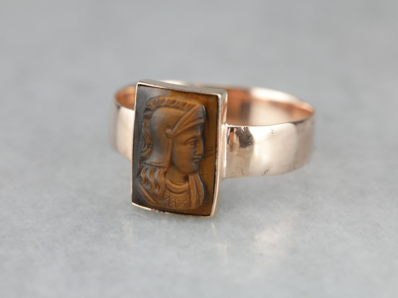 Victorian Era Tiger's Eye Cameo Rose Gold Ring