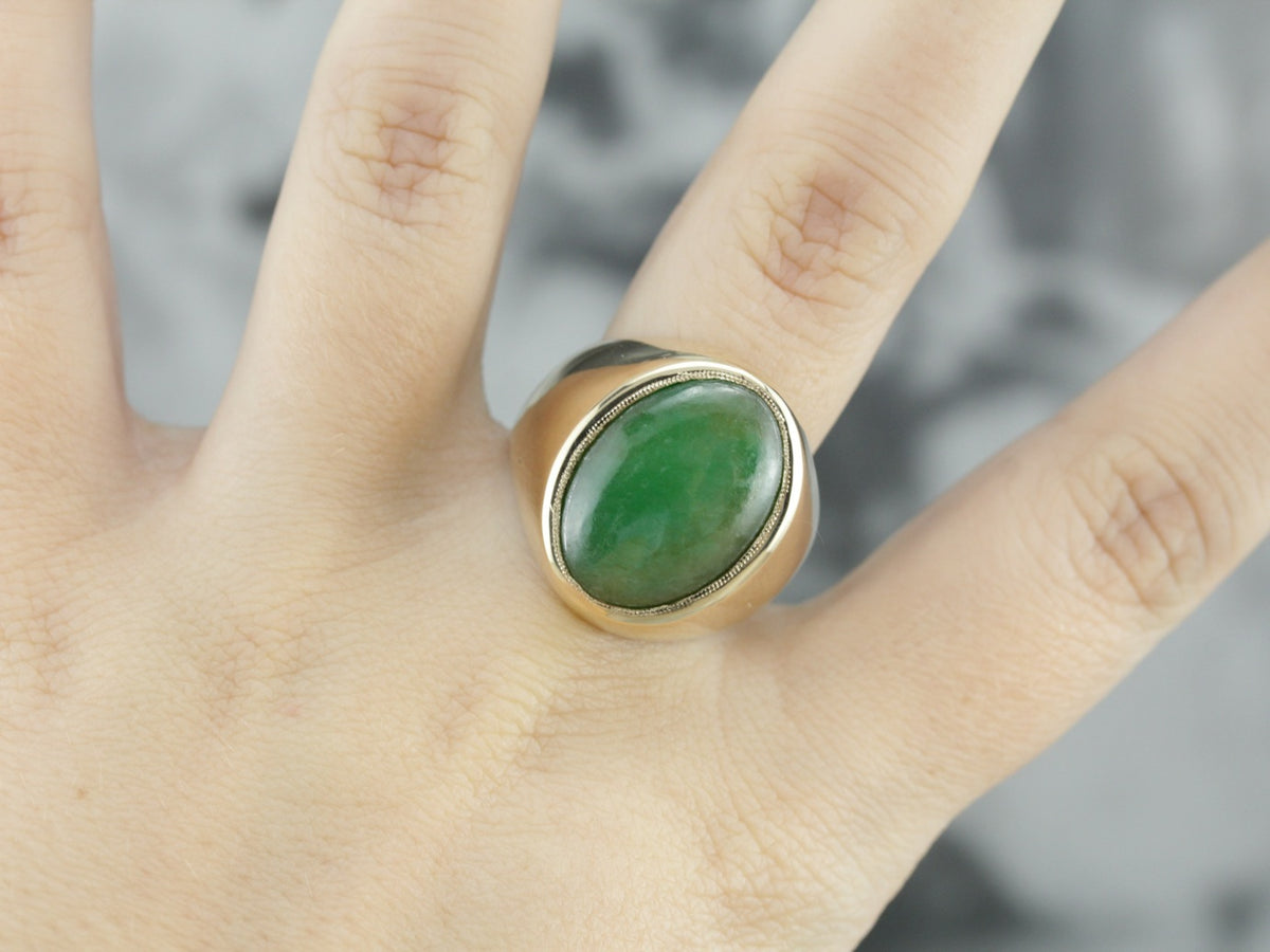 Vintage Men's Jadeite Ring in Yellow Gold