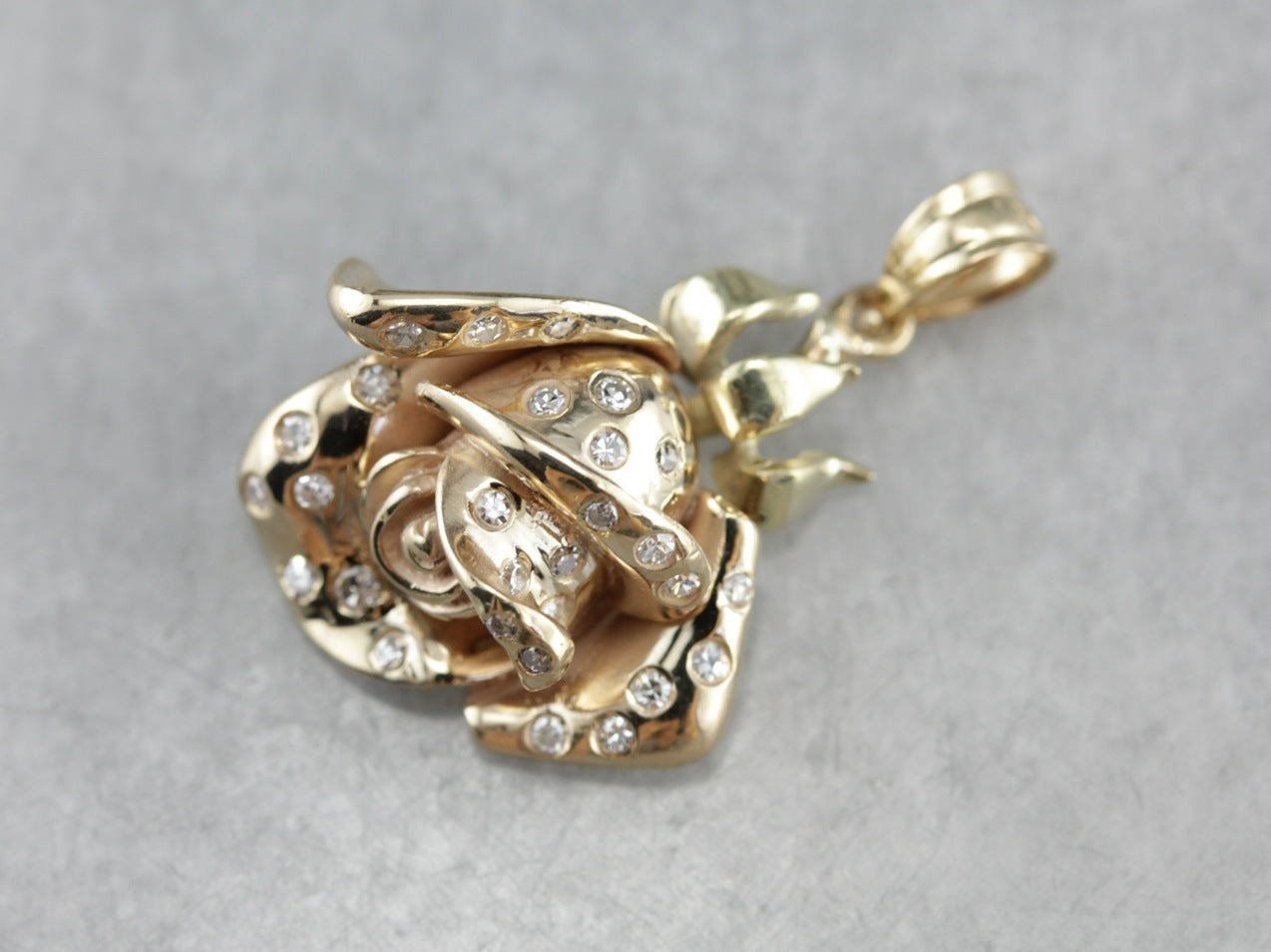 Diamond Rose Flower Pendant