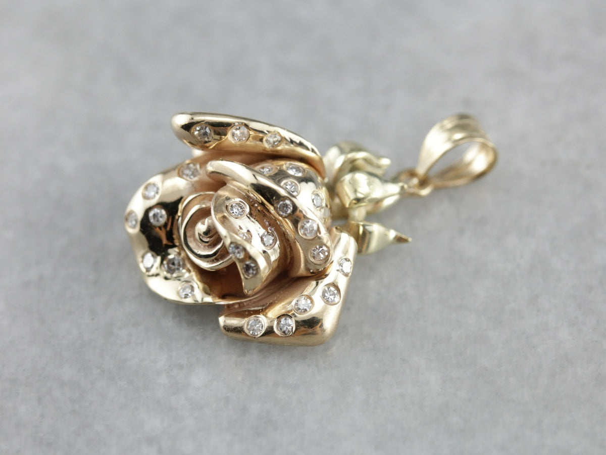 Diamond Rose Flower Pendant