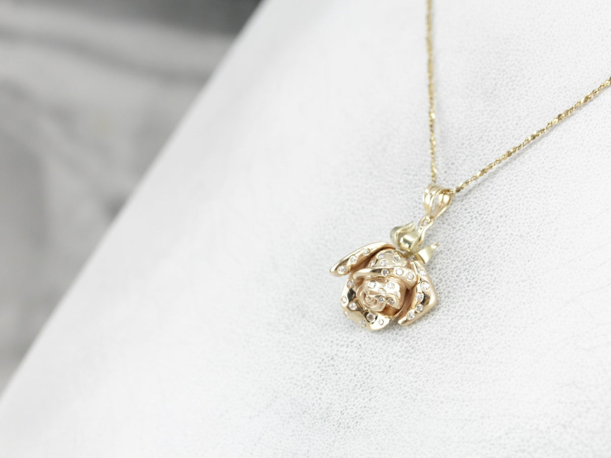 Diamond Rose Flower Pendant