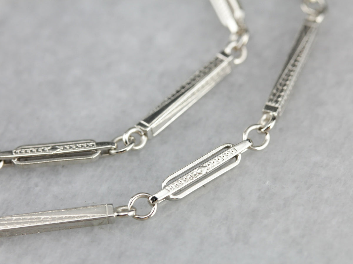 Cadena de reloj de bolsillo Art Déco de oro blanco