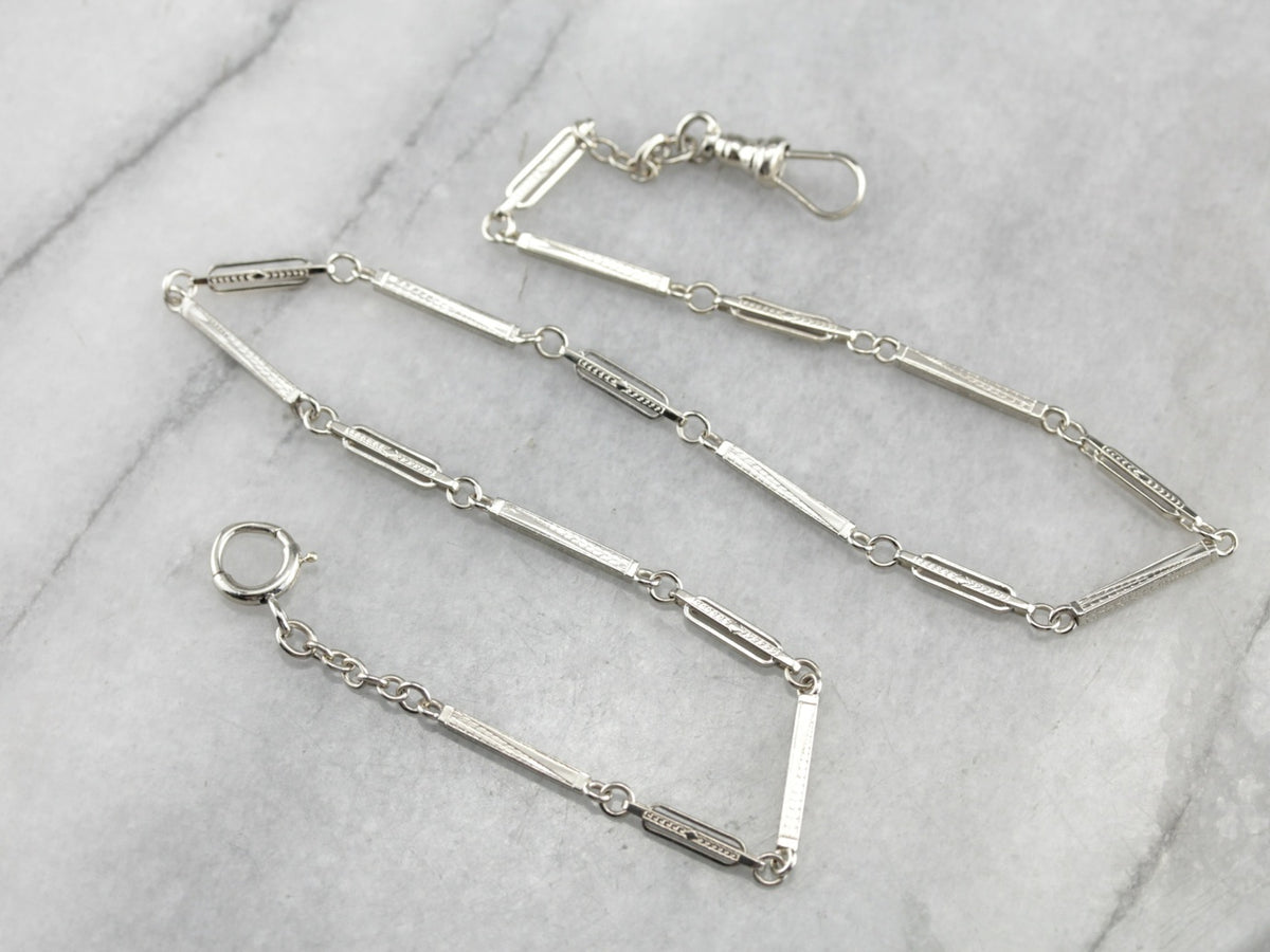 Cadena de reloj de bolsillo Art Déco de oro blanco