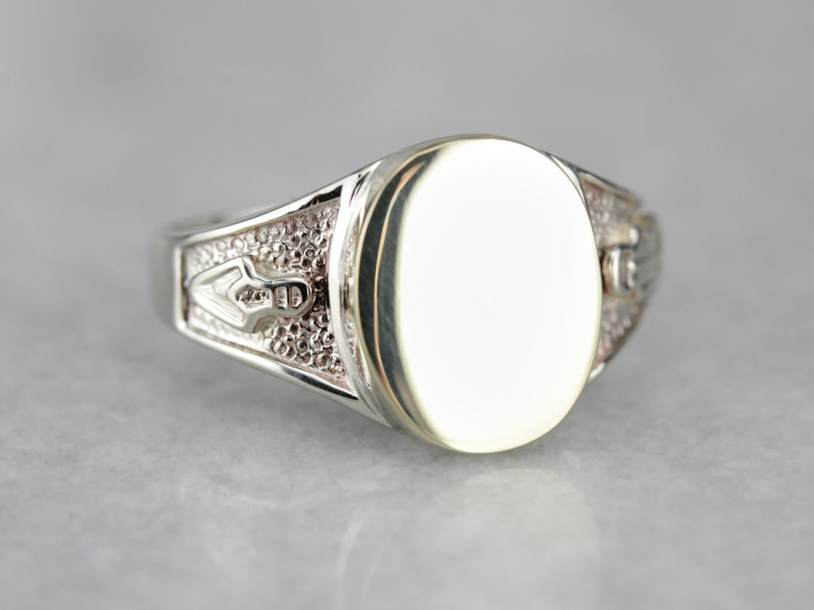 Men's Masonic Signet Ring in Yellow and White Gold