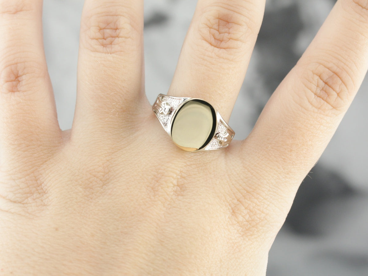 Men's Masonic Signet Ring in Yellow and White Gold