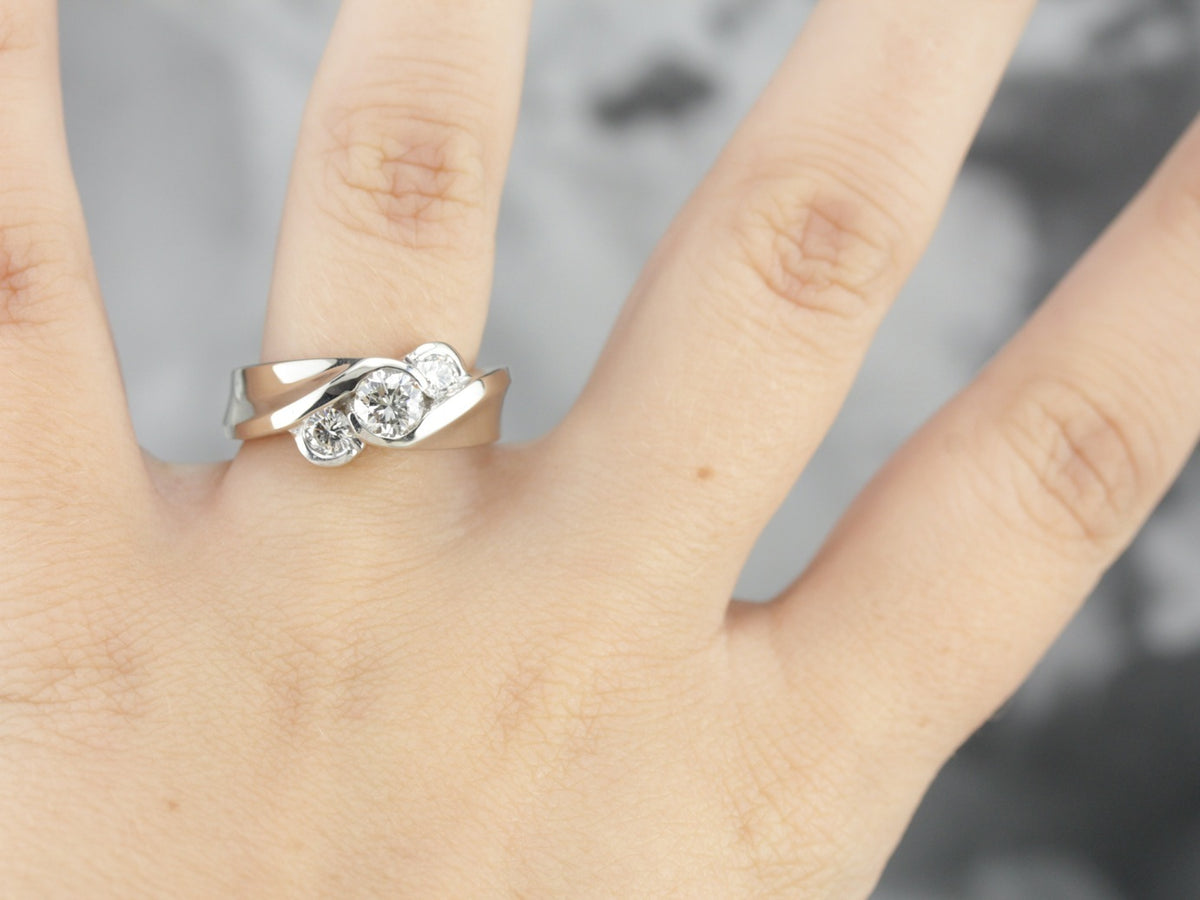 Modern Three Diamond Anniversary Ring