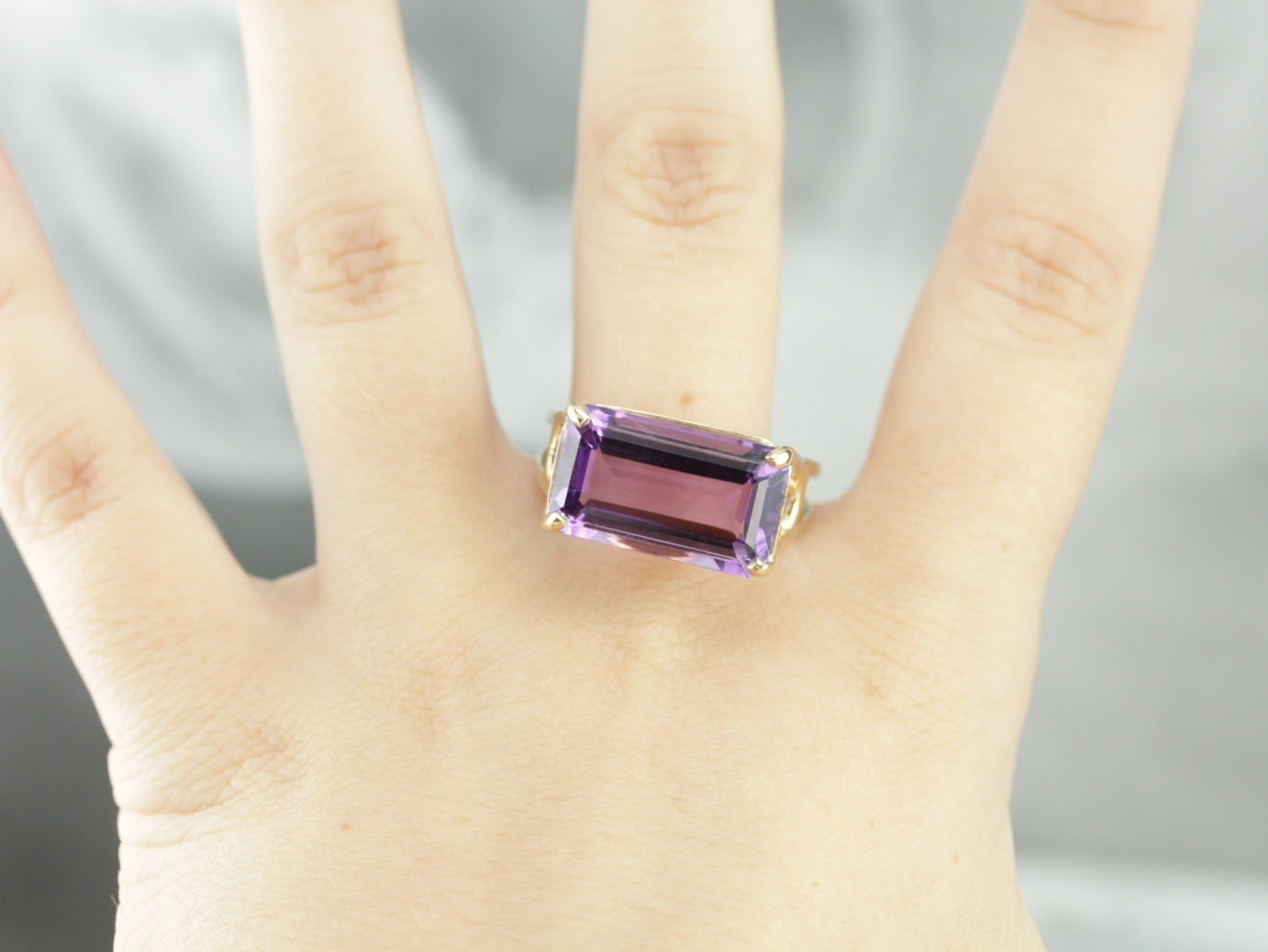 East West Set Amethyst Cocktail Ring
