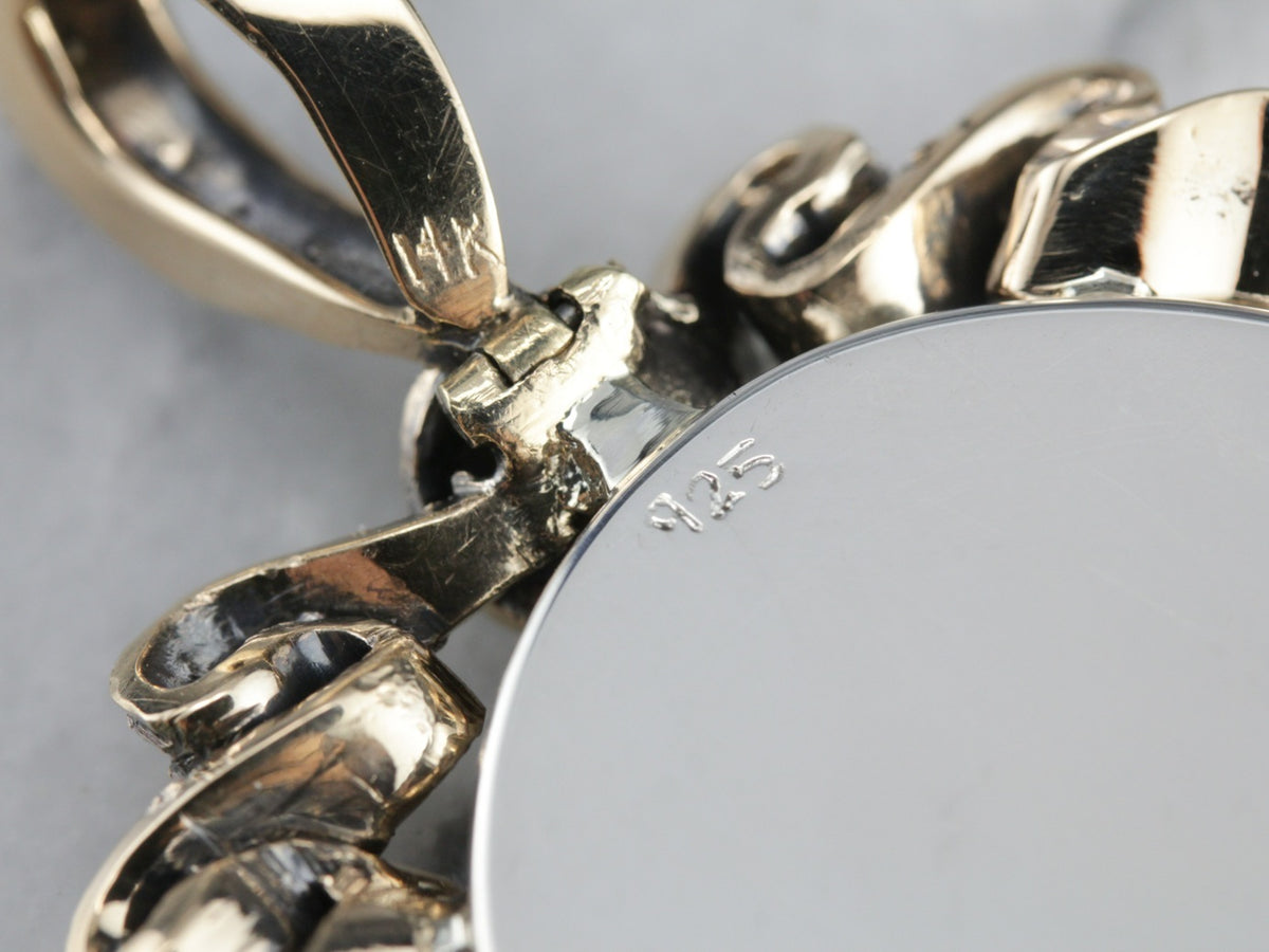 Landscape Rhodonite Rose Cut Diamond Bow Statement Pendant