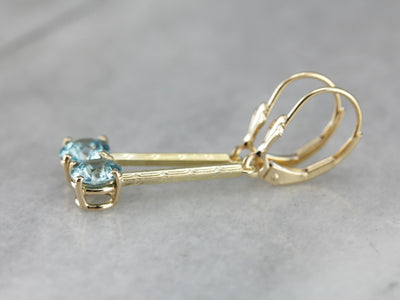 Blue Zircon Gold Bar Drop Earrings