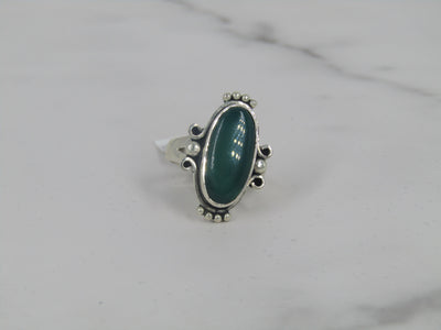Silver Bezel Set Green Onyx Ring