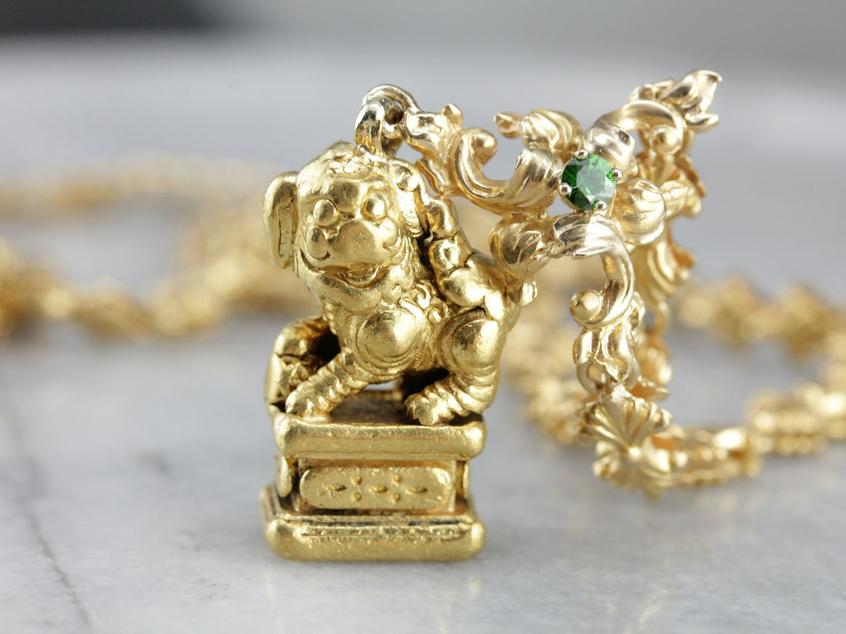 Fine Gold Chinese Foo Dog Necklace