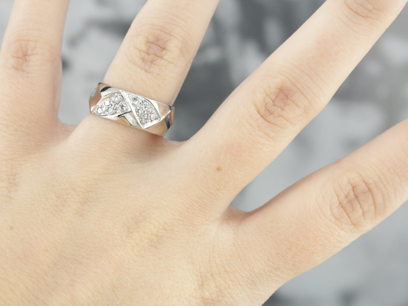 Woven Diamond White Gold Band