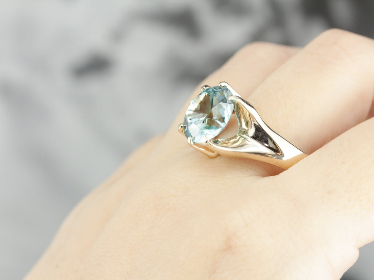 Belcher Set Blue Zircon Cocktail Ring