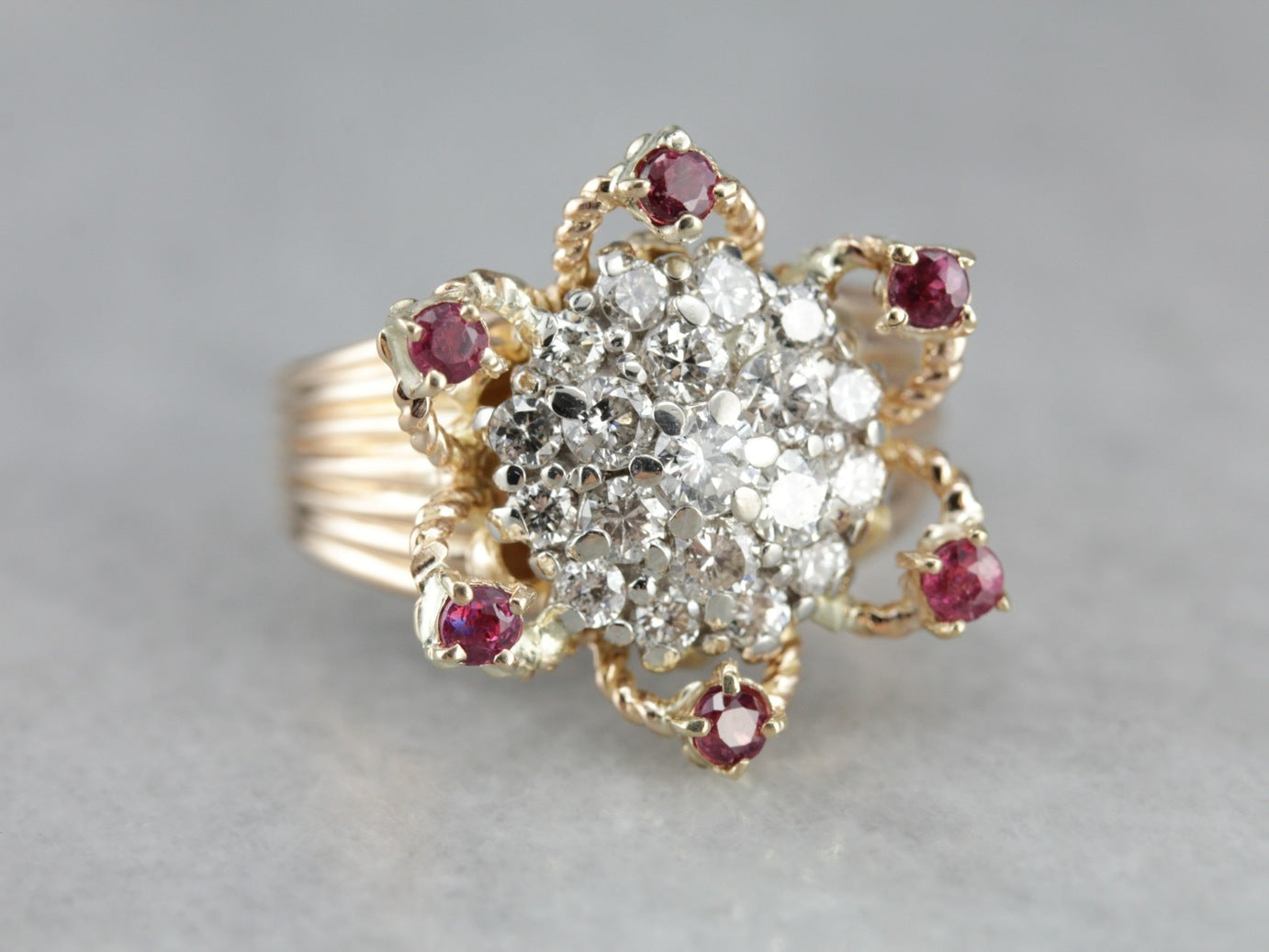 Diamond Cluster Flower Cocktail Ring