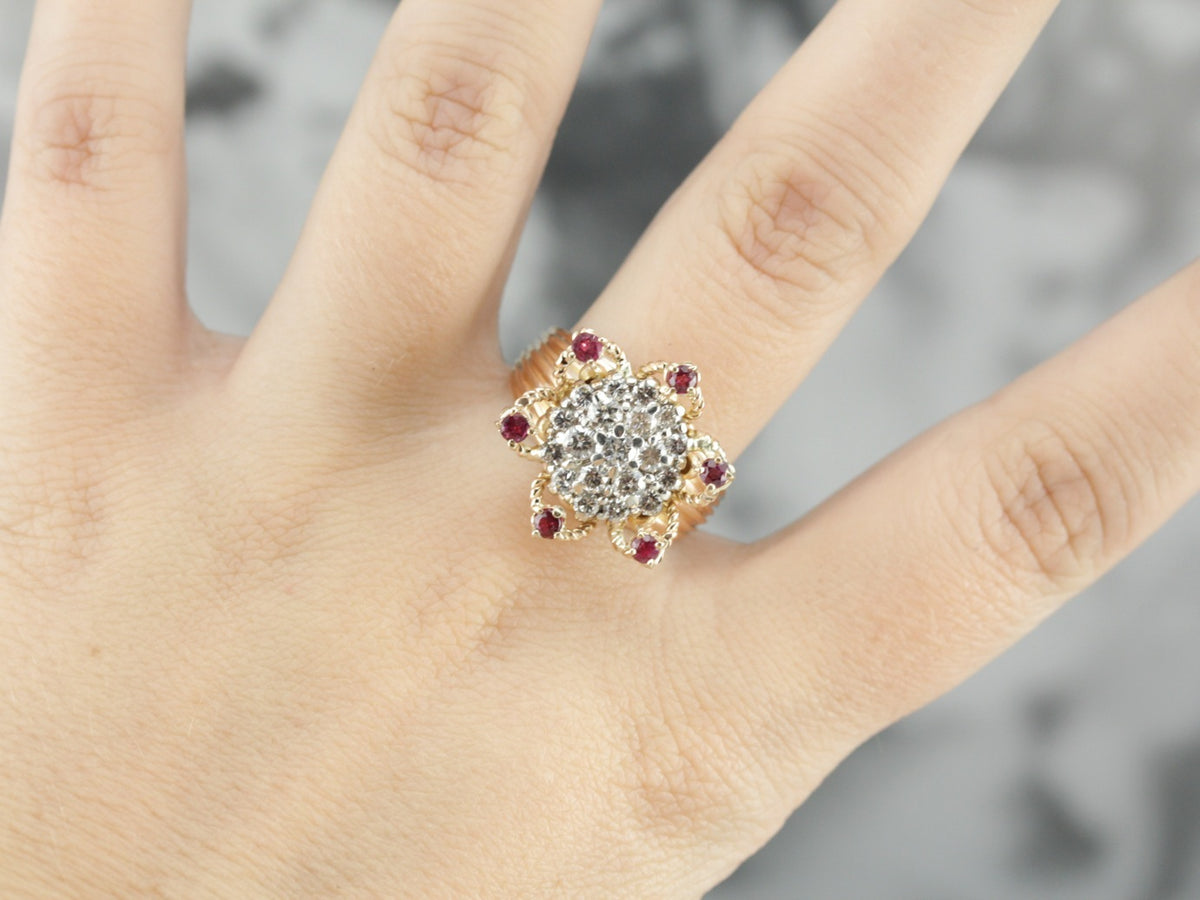 Diamond Cluster Flower Cocktail Ring
