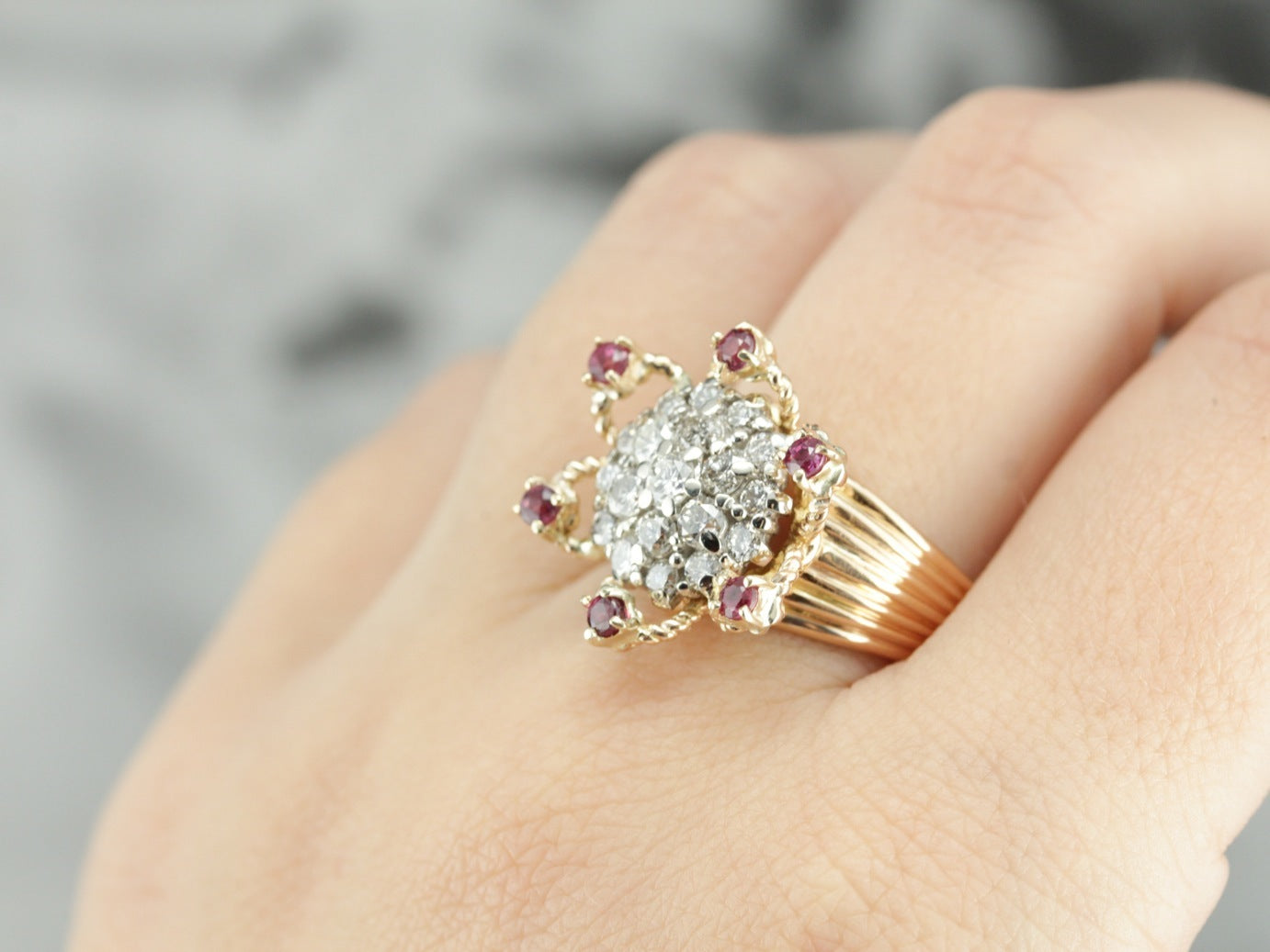 Diamond Cluster Flower Cocktail Ring