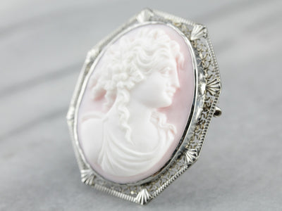 Antique Pink Shell Cameo Brooch or Pendant