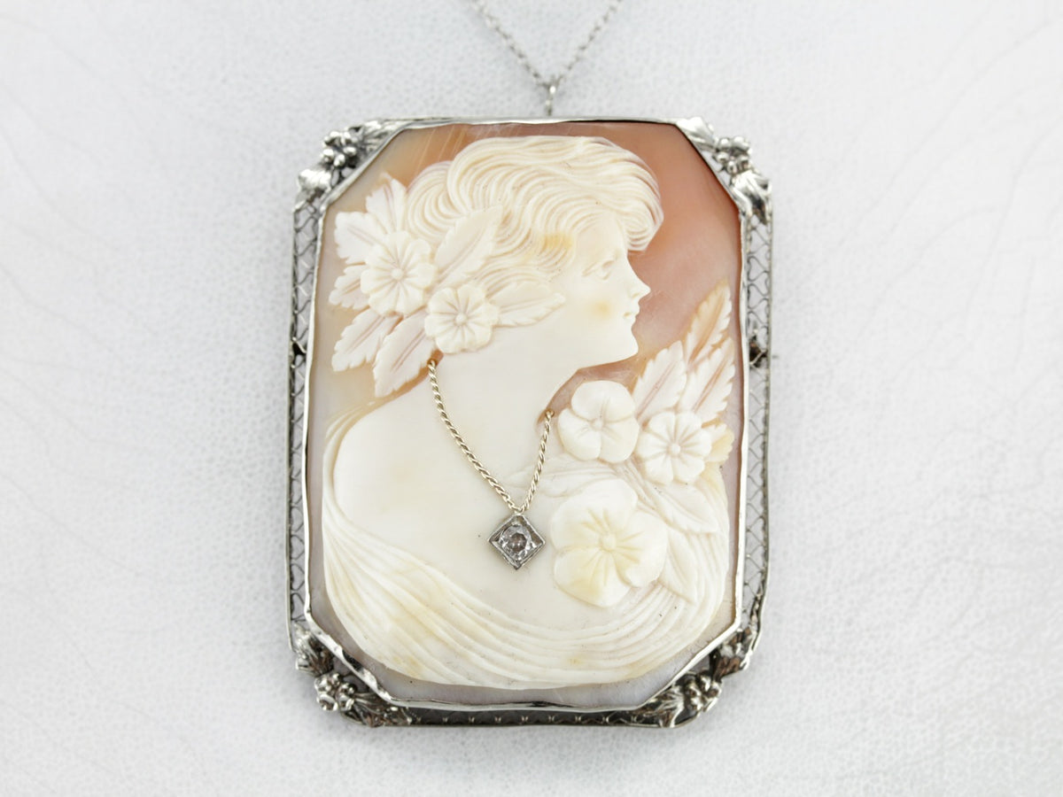 Antique Old Mine Cut Diamond Cameo Brooch
