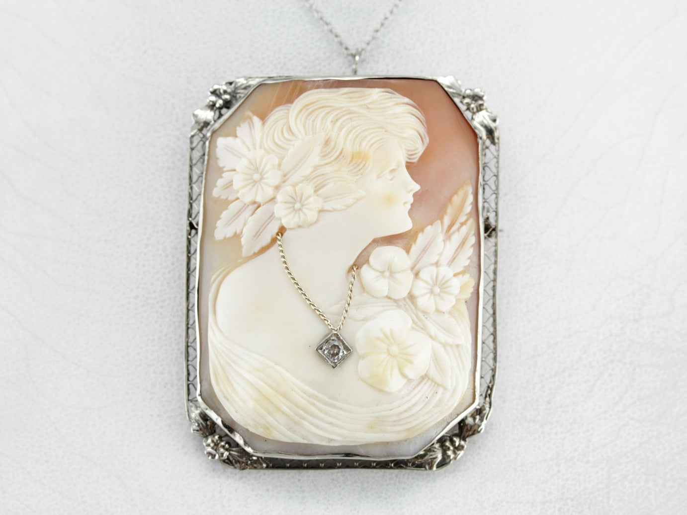 Antique Old Mine Cut Diamond Cameo Brooch