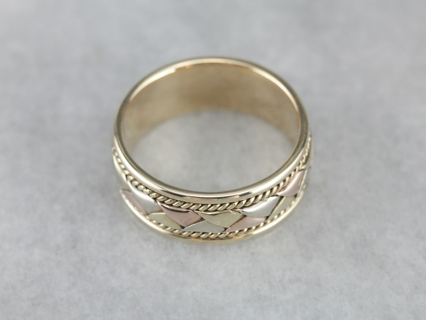 Tri Color Gold Unisex Woven Patterned Band