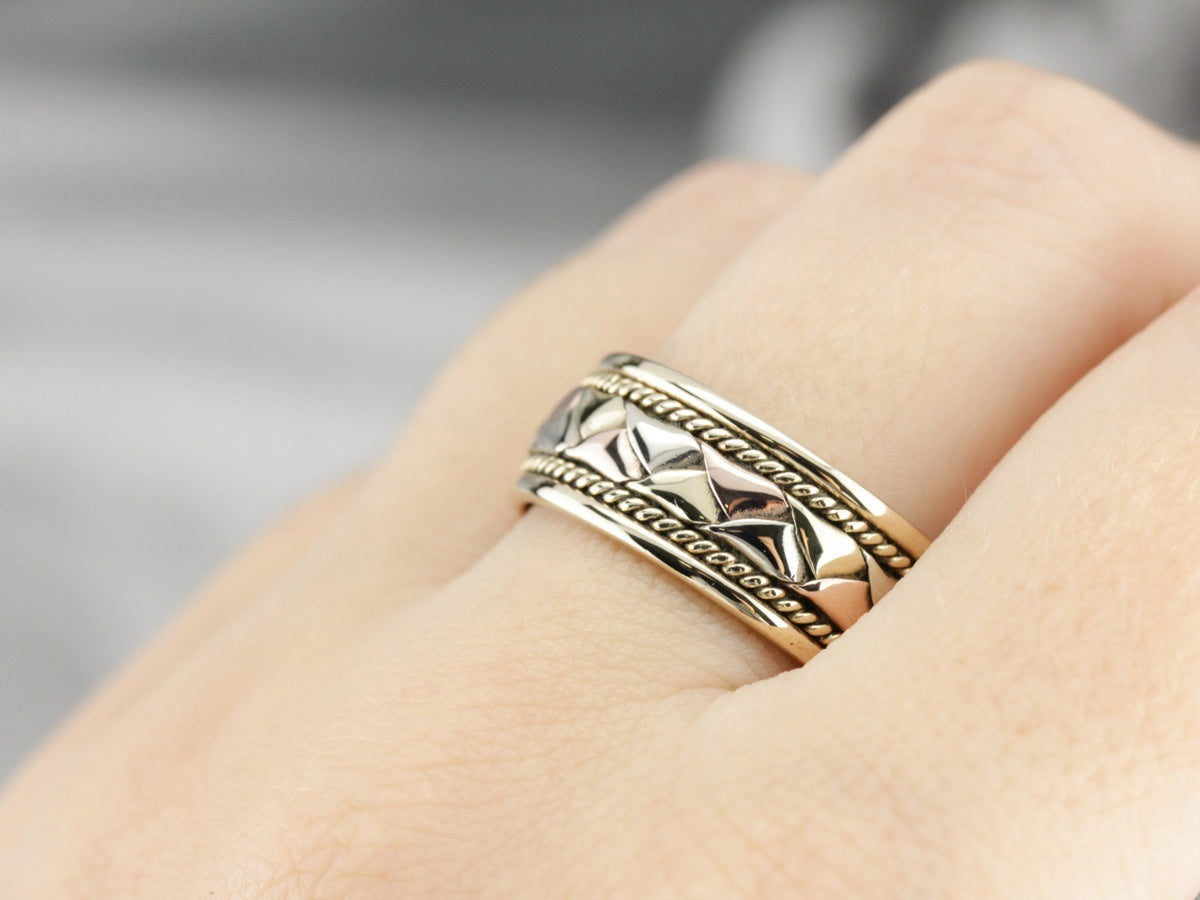 Tri Color Gold Unisex Woven Patterned Band