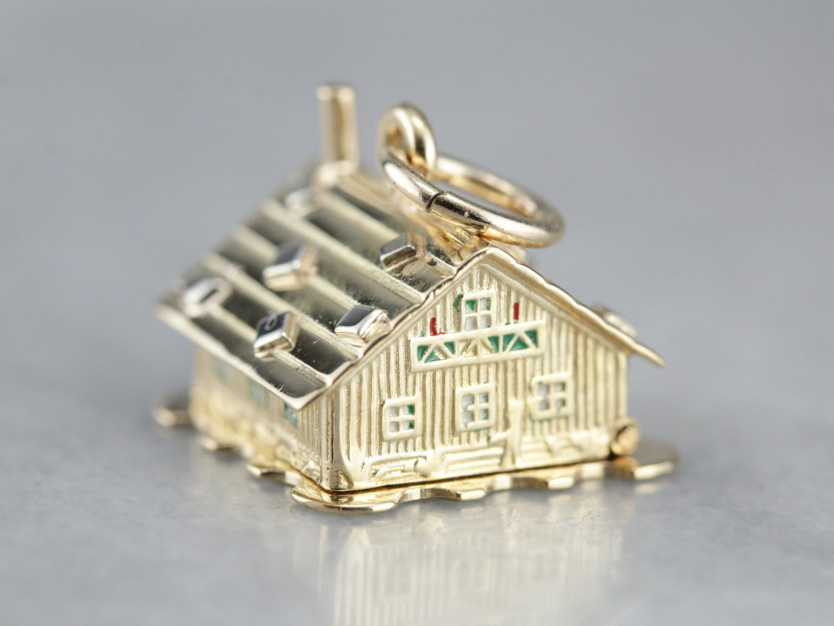 Vintage Enamel Gold House Charm