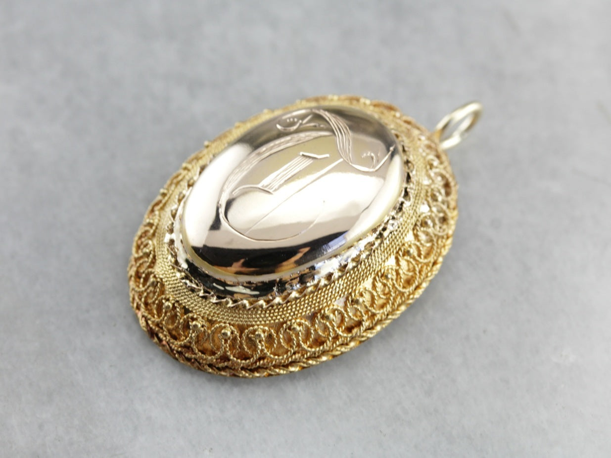 Ornate "T" Monogram Pendant