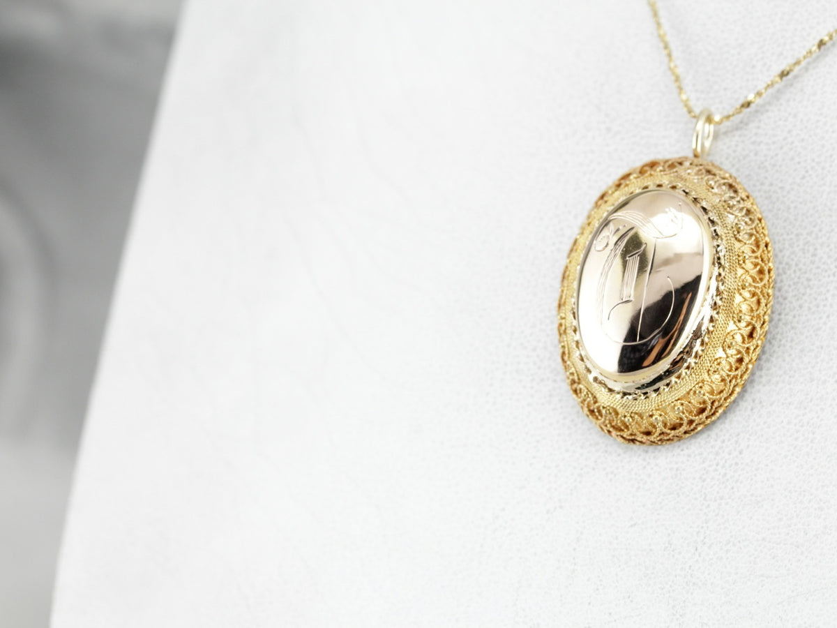 Ornate "T" Monogram Pendant