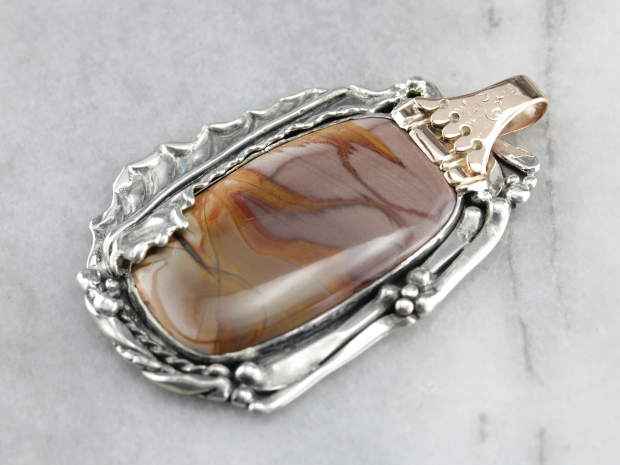 Mookaite Jasper Mixed Metal Statement Pendant