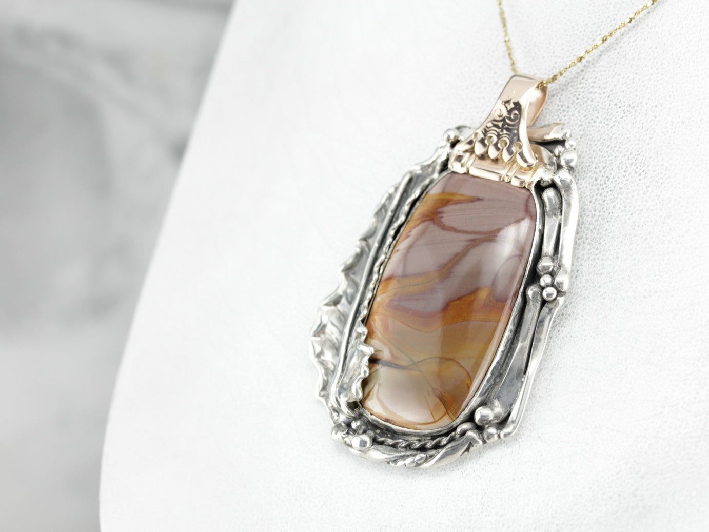 Mookaite Jasper Mixed Metal Statement Pendant