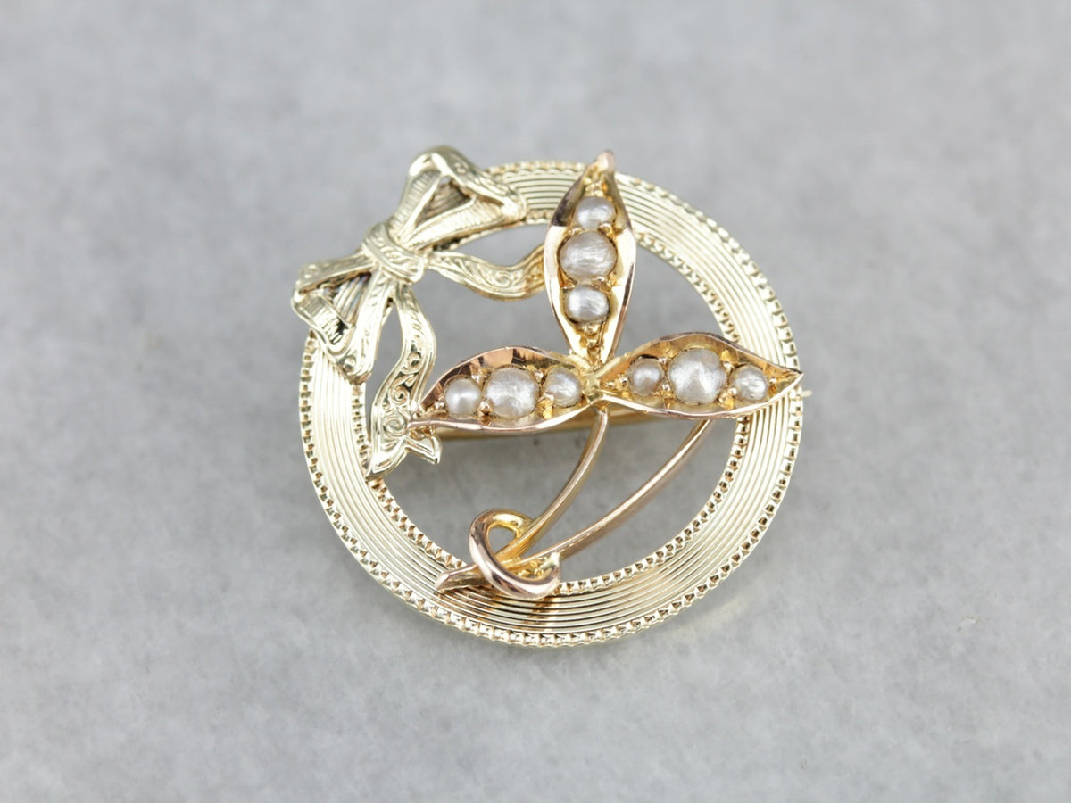 Upcycled Natural Pearl Gold Brooch