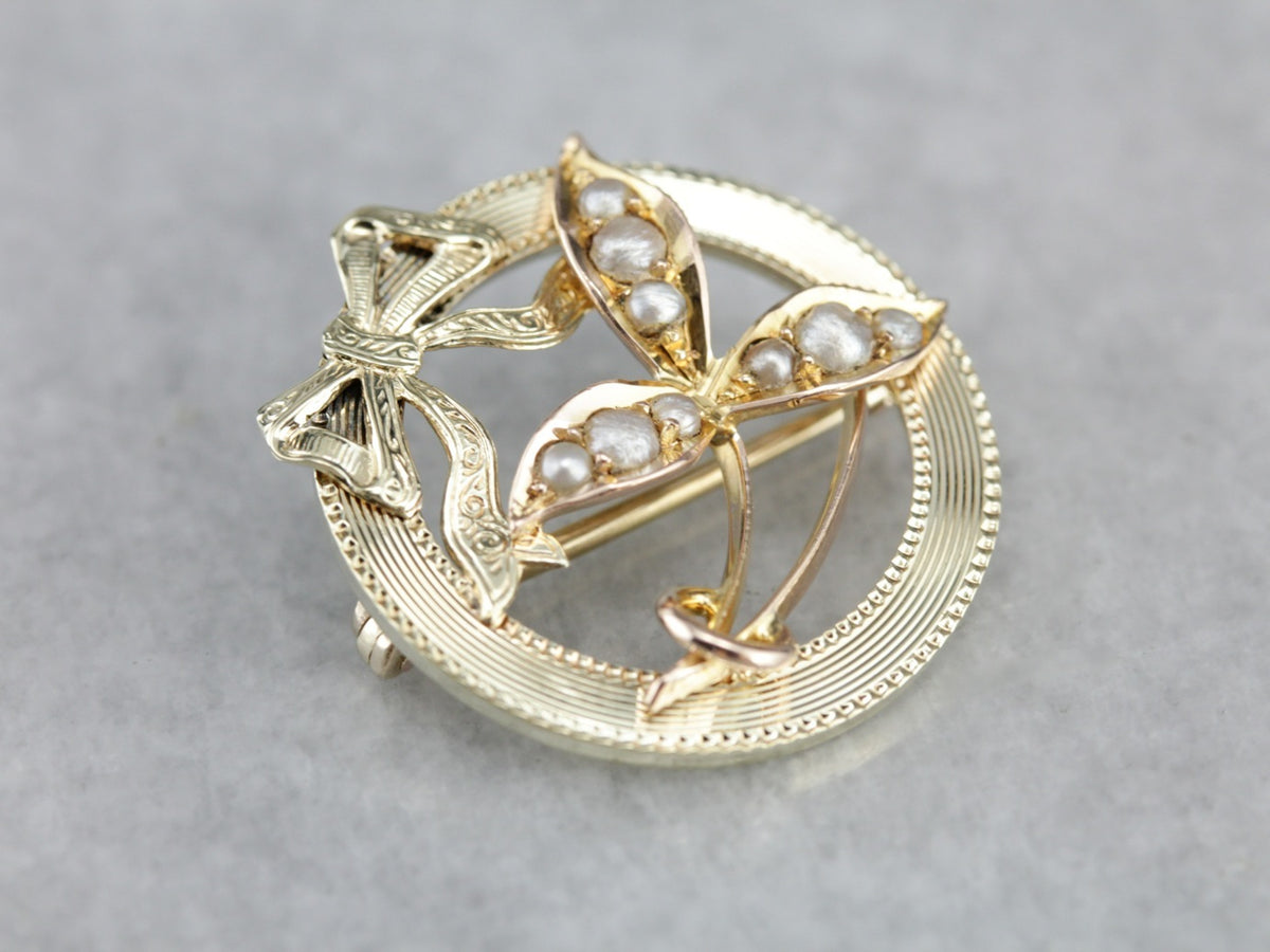 Upcycled Natural Pearl Gold Brooch